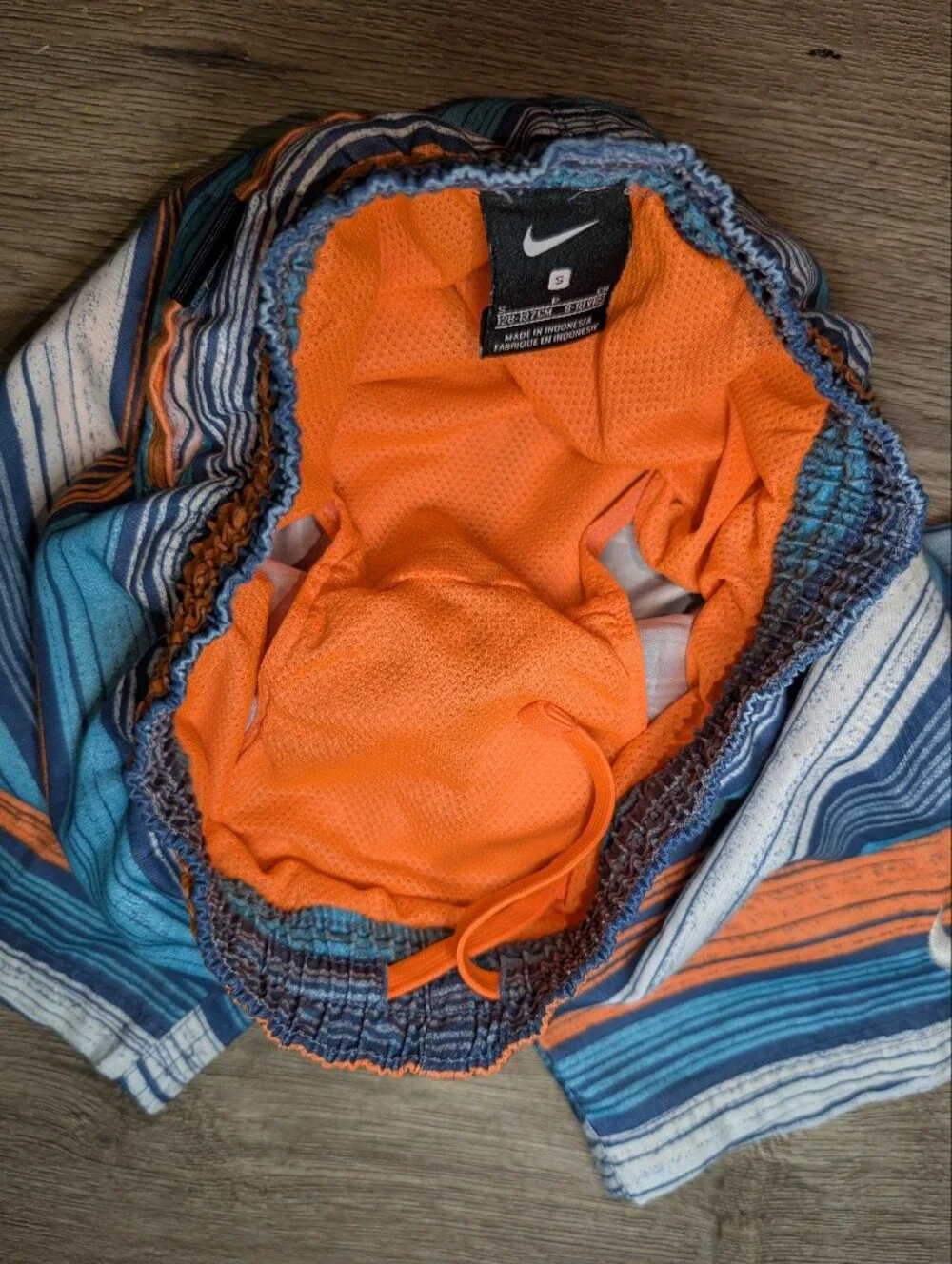 Nike Boys Small Striped Orange Blue White Swim Trunks Shorts Mesh Liner